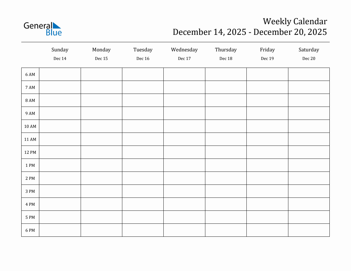Weekly Calendar December 14 2025 To December 20 2025 PDF 