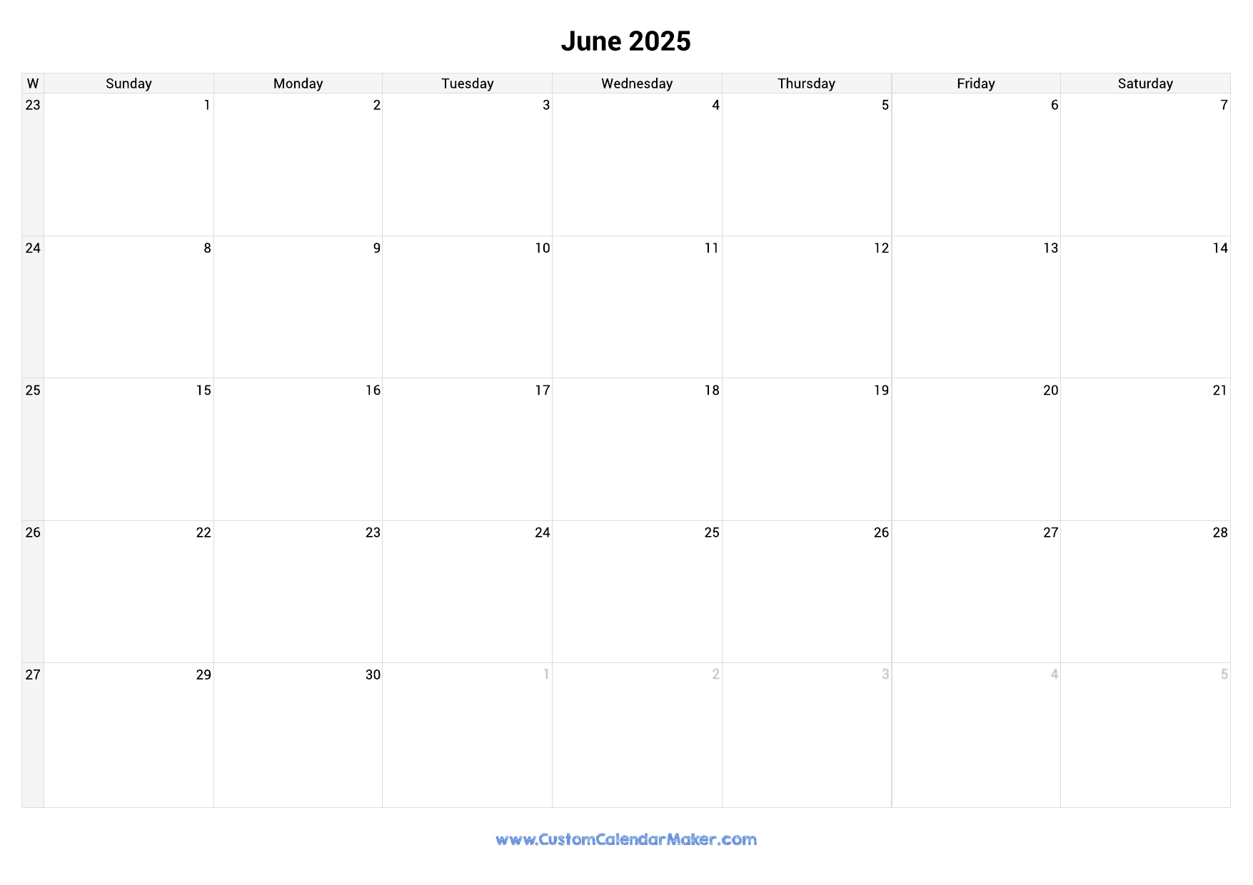 Weekly Calendar June 2025 Custom Calendar Maker