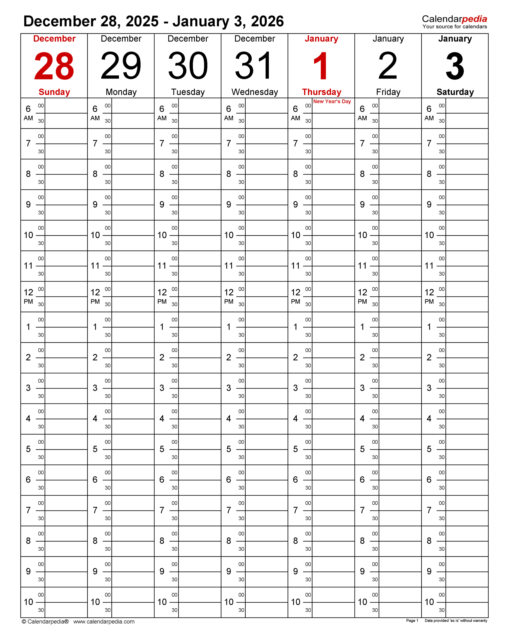 December Weekly Planning Calendar 2026 Printable