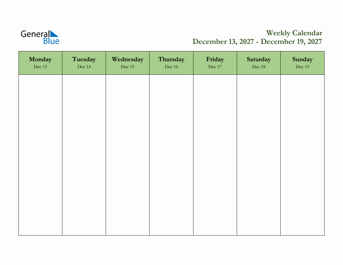 Weekly Planner Template December 13 December 19 2027