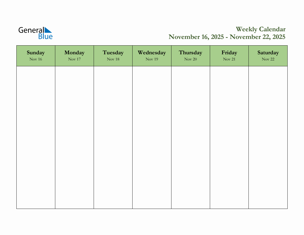 Printable Work Week November Calendar