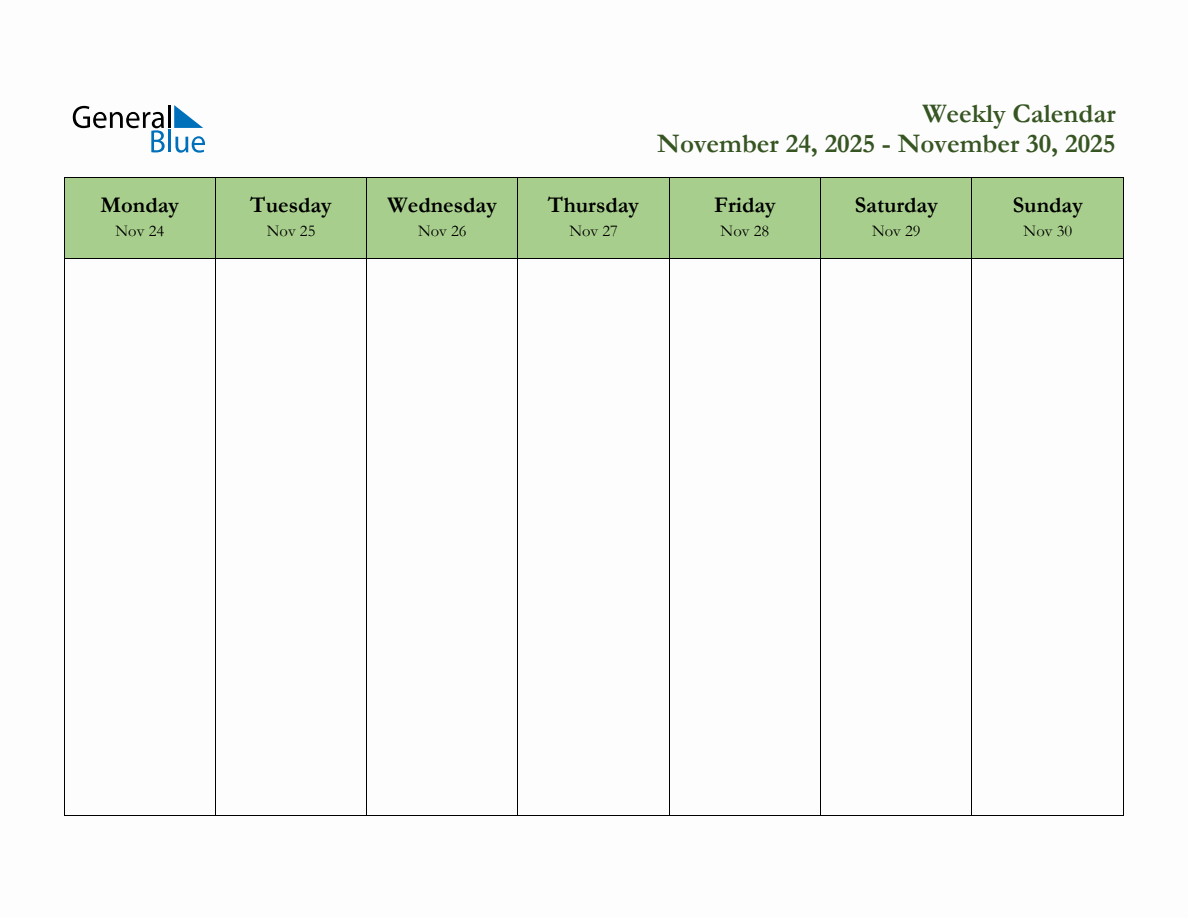 Weekly Planner Template November 24 November 30 2025