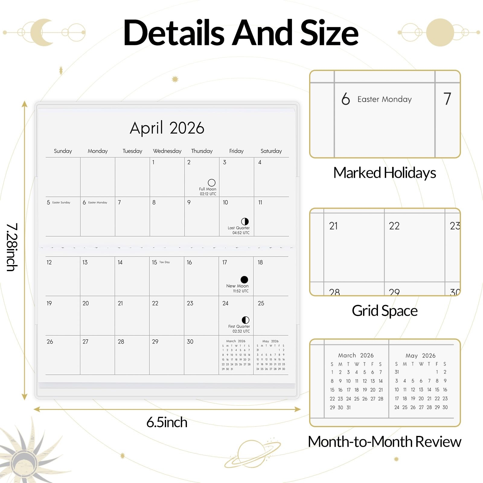 Zuozee Pocket Calendar 2024 2026 Moon Pocket Calendar 2025 For 